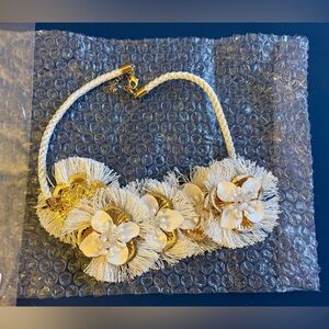 Ivory Floral Statement Necklace With Gold Accents